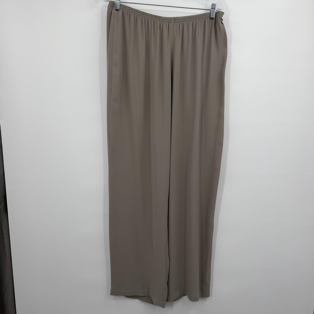 Eileen Fisher Silk Pants Womens Medium Beige Wide-Leg Crepe Dress Pull On